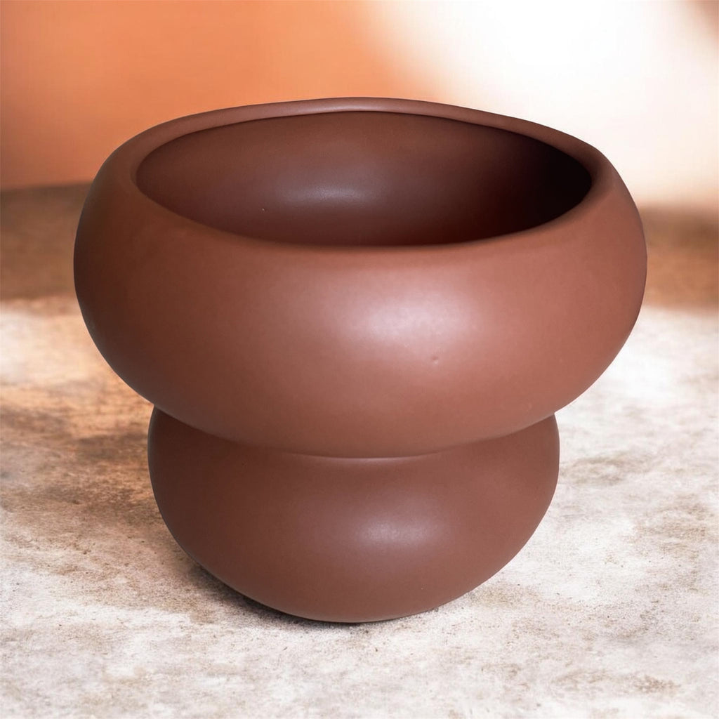 Vase coupe organique terracotta en grès – 19 cm
